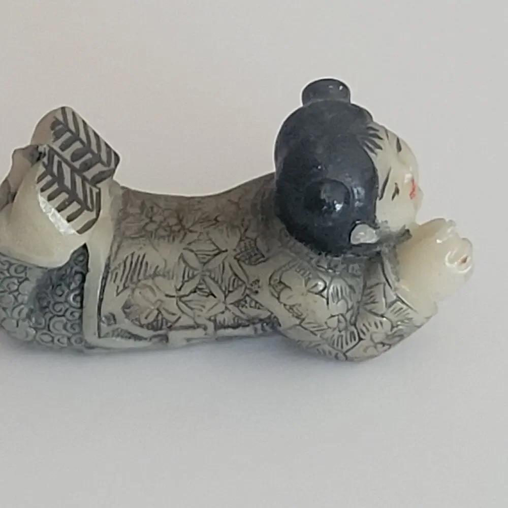 Vintage Japanese Okimono hand-painted resin miniature girl figurine